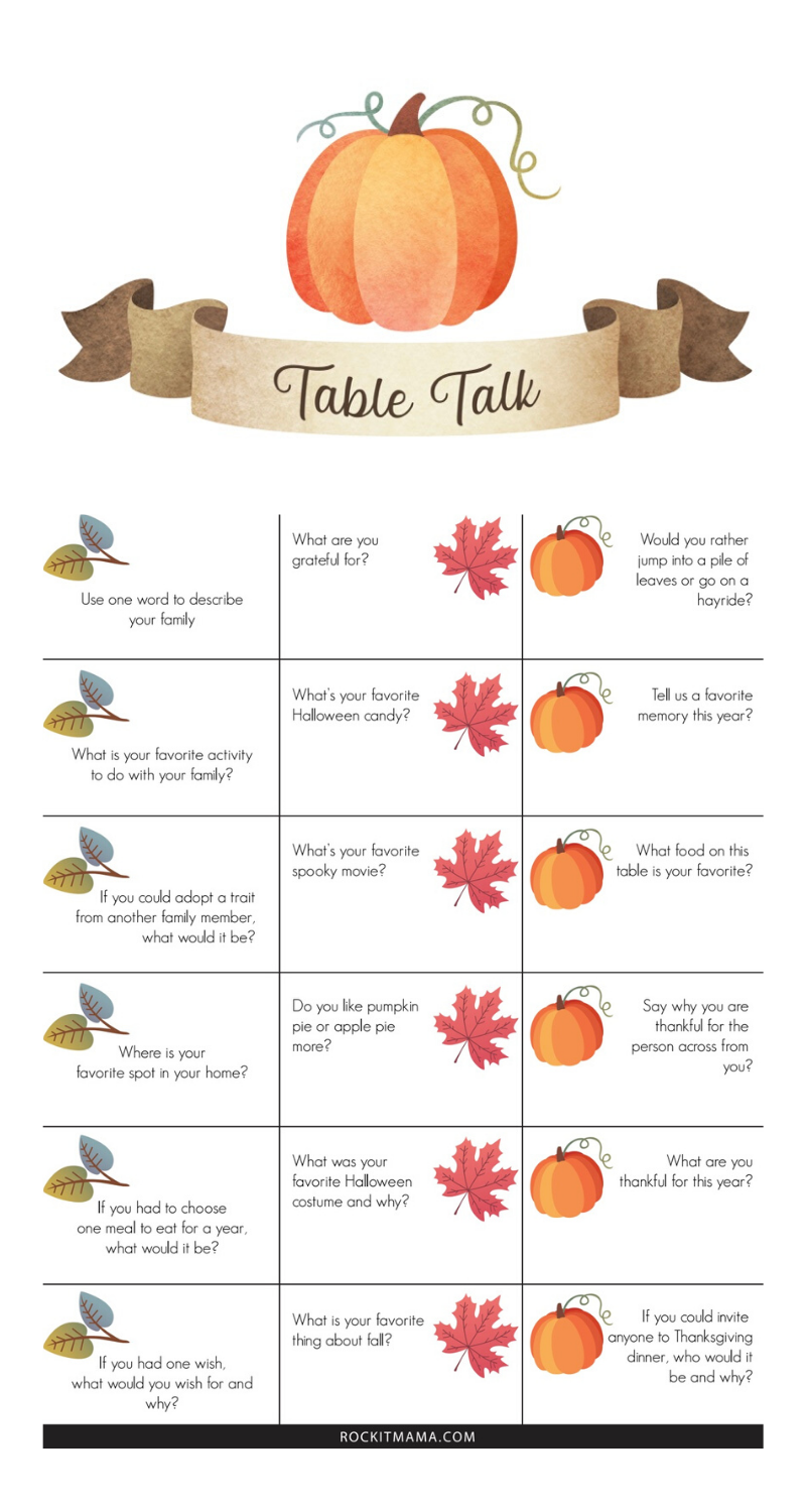 Table Talk Thanksgiving Conversation Game - Free Printable! - Rock